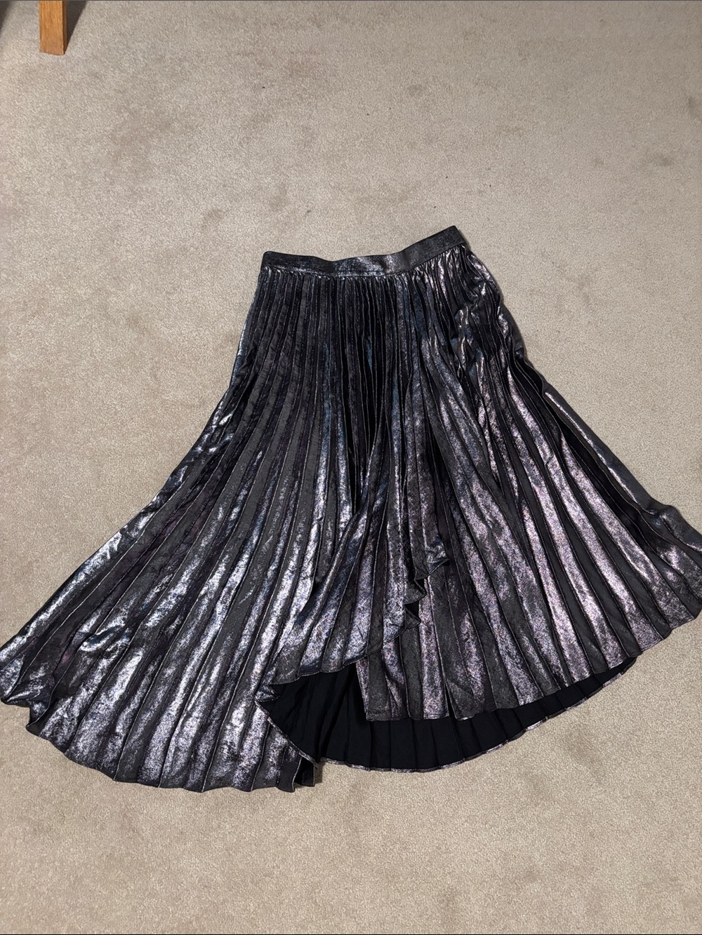 Banana Republic Metallic Pleated Asymmetrical Skirt - Silver Black